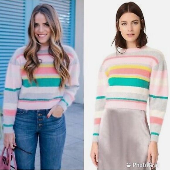 Rebecca Taylor Stripe Crop Puff Sleeve Sweater S - Picture 1 of 12